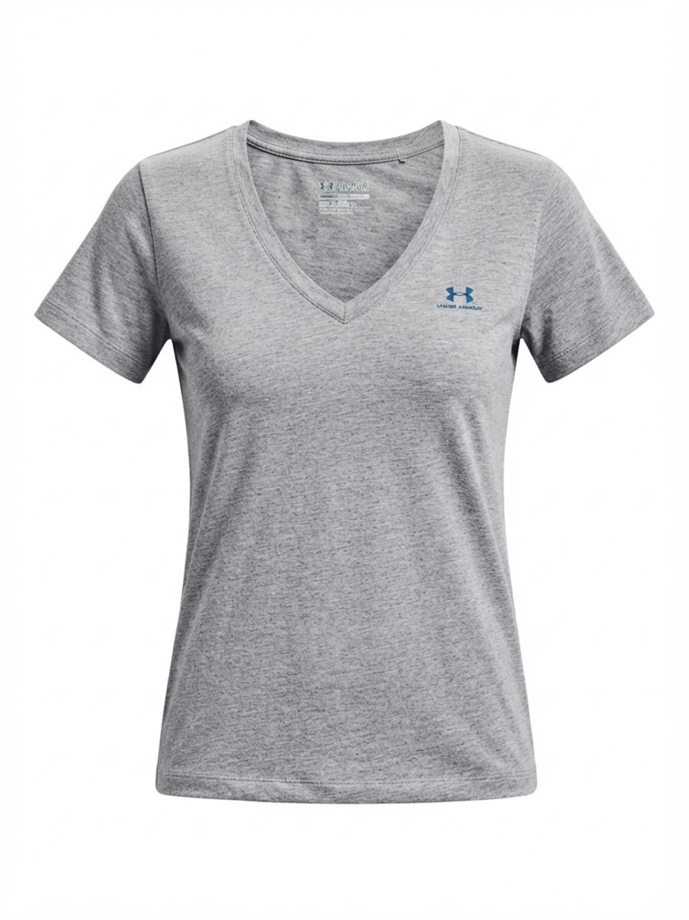 Under Armour Women's Heat Gear Gray V-Neck Athletic T-Shirt with Blue Size XS